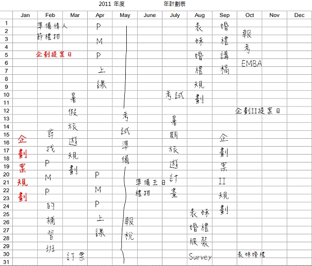 某人完成的年計畫表